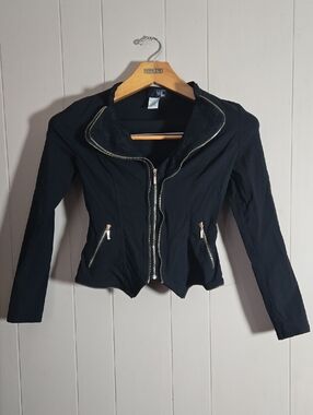 Oh Yes Black Women's Zip-Front Jacket with Gold Trim Medium